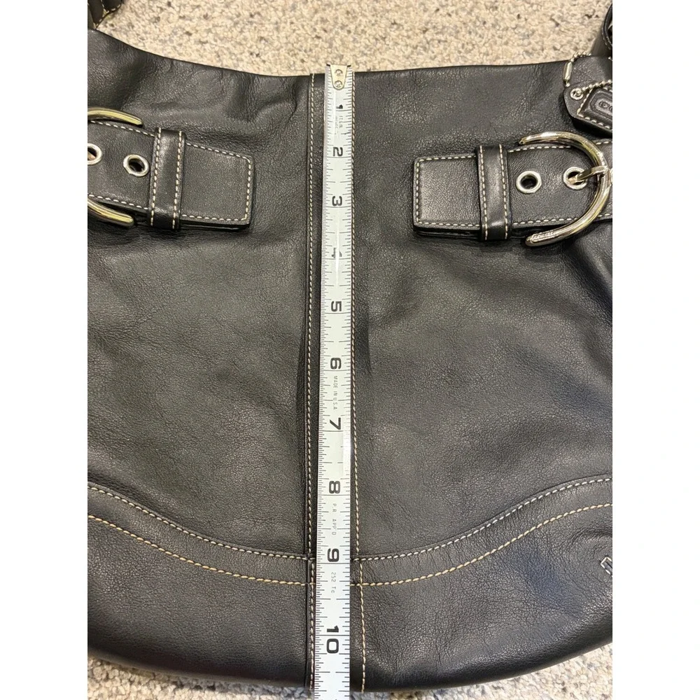 Coach Soho Black Leather Buckle Hobo Shoulder Bag White Stitching EUC